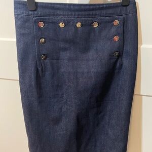 Carolina Herrera Denim Pencil Skirt with Button Detail
